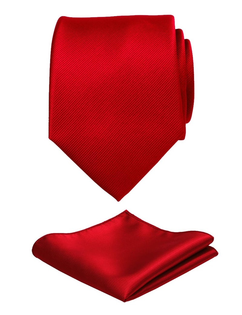 GUSLESON Brand Mens Classic Silk Solid Red Wedding Tie Necktie and Pocket Square Cufflinks Sets (0789-01) - Image 2